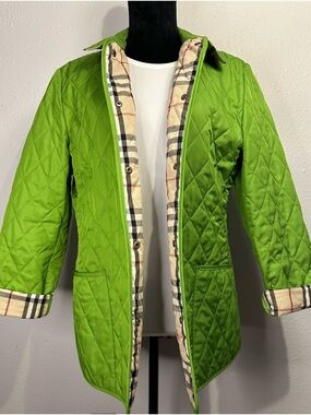 Burberry Green Quilted Jacket with Classic Check Trim